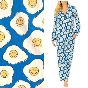 NWOT Bedhead Sunny Side Up Yellow Eggs Print Long Cotton Jersey Pajama Set XS/S